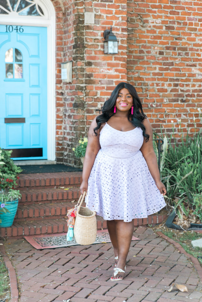 Musings of a Curvy Lady, Plus Size Fashion, Fashion Blogger, Eyelet Dress, Spring Fashion, Summer Fashion, Lilac Dress, Venus Fashion, Venus Plus