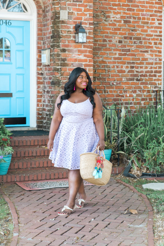 Musings of a Curvy Lady, Plus Size Fashion, Fashion Blogger, Eyelet Dress, Spring Fashion, Summer Fashion, Lilac Dress, Venus Fashion, Venus Plus