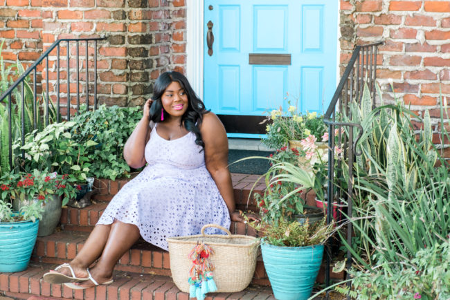 Musings of a Curvy Lady, Plus Size Fashion, Fashion Blogger, Eyelet Dress, Spring Fashion, Summer Fashion, Lilac Dress, Venus Fashion, Venus Plus