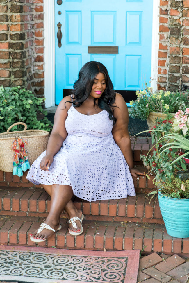 Musings of a Curvy Lady, Plus Size Fashion, Fashion Blogger, Eyelet Dress, Spring Fashion, Summer Fashion, Lilac Dress, Venus Fashion, Venus Plus