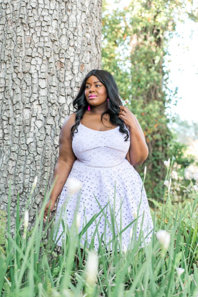 Musings of a Curvy Lady, Plus Size Fashion, Fashion Blogger, Eyelet Dress, Spring Fashion, Summer Fashion, Lilac Dress, Venus Fashion, Venus Plus