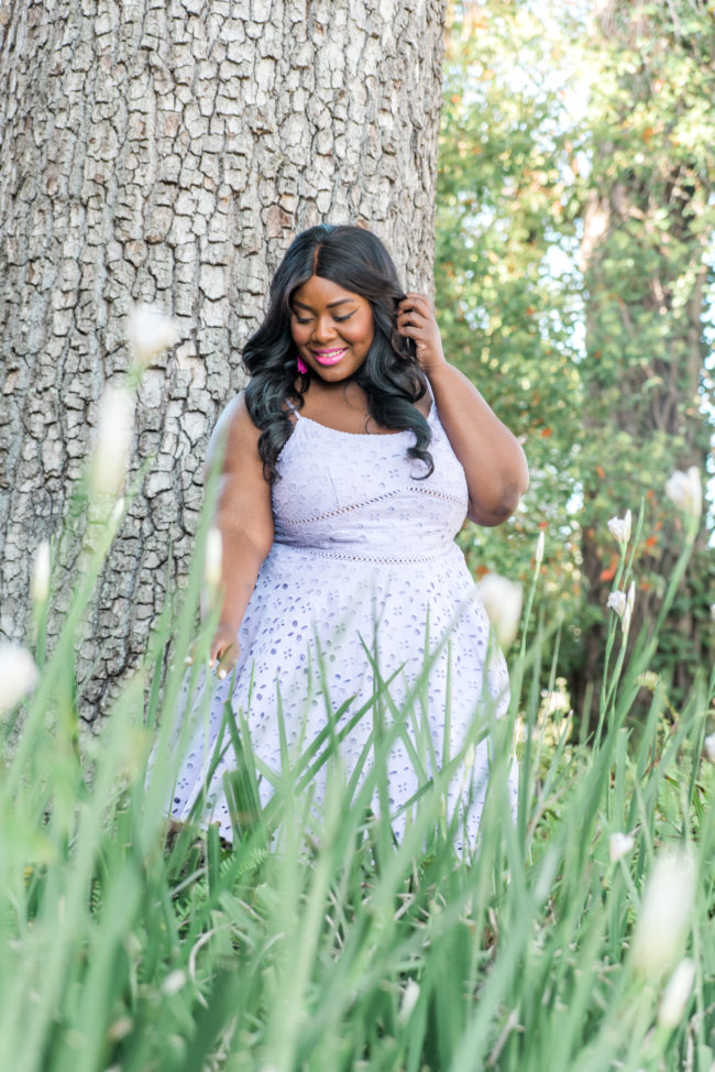 Musings of a Curvy Lady, Plus Size Fashion, Fashion Blogger, Eyelet Dress, Spring Fashion, Summer Fashion, Lilac Dress, Venus Fashion, Venus Plus