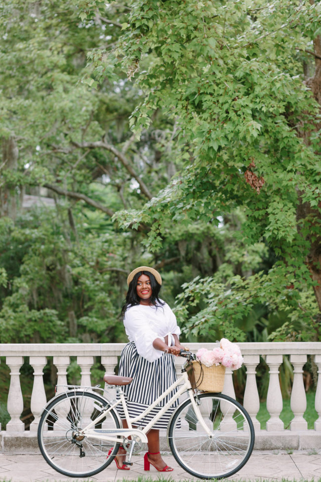 Musings of a Curvy Lady, Plus Size Fashion, Fashion, Fashion Blogger, Striped Skirt, Parisian Inspired Style, Summer Fashion, Women's Fashion, Boater Hat, Pink Peonies, Simply Be, Just Fab, Ashley Stewart, ASOS