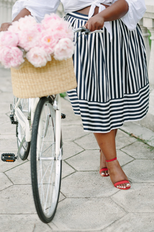 Musings of a Curvy Lady, Plus Size Fashion, Fashion, Fashion Blogger, Striped Skirt, Parisian Inspired Style, Summer Fashion, Women's Fashion, Boater Hat, Pink Peonies, Simply Be, Just Fab, Ashley Stewart, ASOS