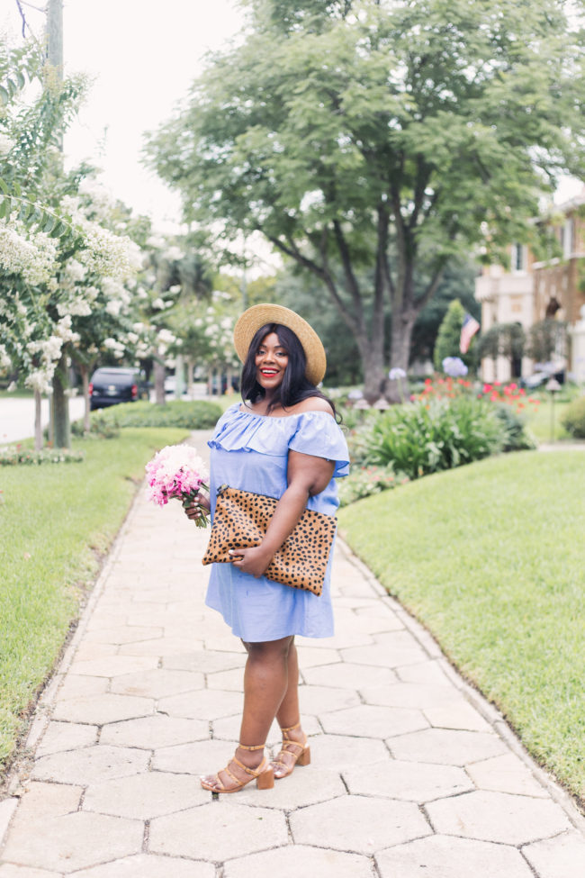 Musings of a Curvy Lady, Plus Size Fashion, Fashion Blogger, Ruffle Dress, Off the Shoulder Dress, Boater Hat, Gladiator Sandals, Simply Be