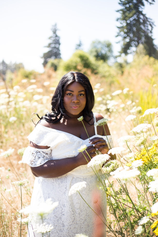 Musings of a Curvy Lady, OOTD, Plus Size Fashion, Fashion, Fashion Blogger, White Lace Dress, Fame & Partners, #FameBabe, Dress With Ruffles, Washington State, Tacoma, Seattle, Wildflowers, Flower Field, Flower Farm, NYFW, Summer Fashion, Fashion Editorial, Fashion, Women's Fashion