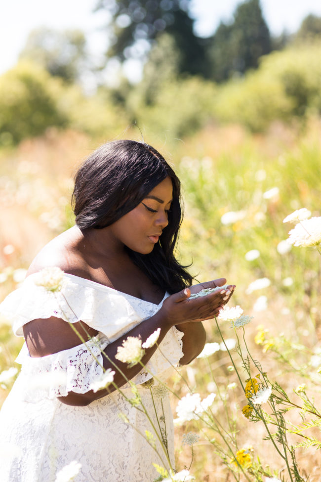 Musings of a Curvy Lady, OOTD, Plus Size Fashion, Fashion, Fashion Blogger, White Lace Dress, Fame & Partners, #FameBabe, Dress With Ruffles, Washington State, Tacoma, Seattle, Wildflowers, Flower Field, Flower Farm, NYFW, Summer Fashion, Fashion Editorial, Fashion, Women's Fashion