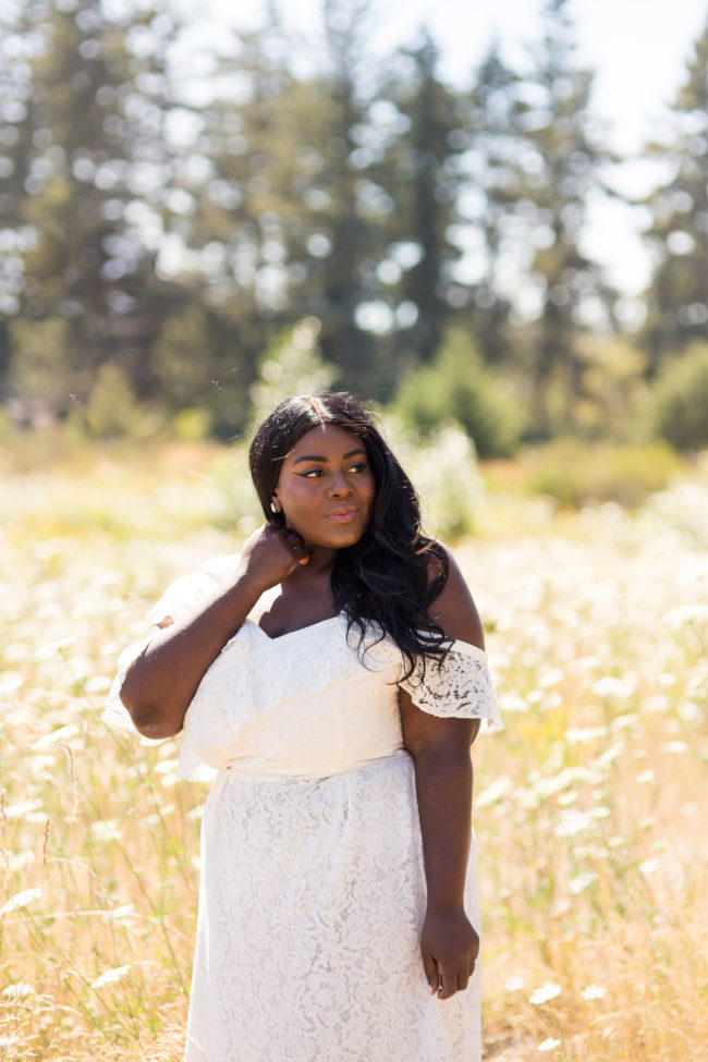 Musings of a Curvy Lady, OOTD, Plus Size Fashion, Fashion, Fashion Blogger, White Lace Dress, Fame & Partners, #FameBabe, Dress With Ruffles, Washington State, Tacoma, Seattle, Wildflowers, Flower Field, Flower Farm, NYFW, Summer Fashion, Fashion Editorial, Fashion, Women's Fashion