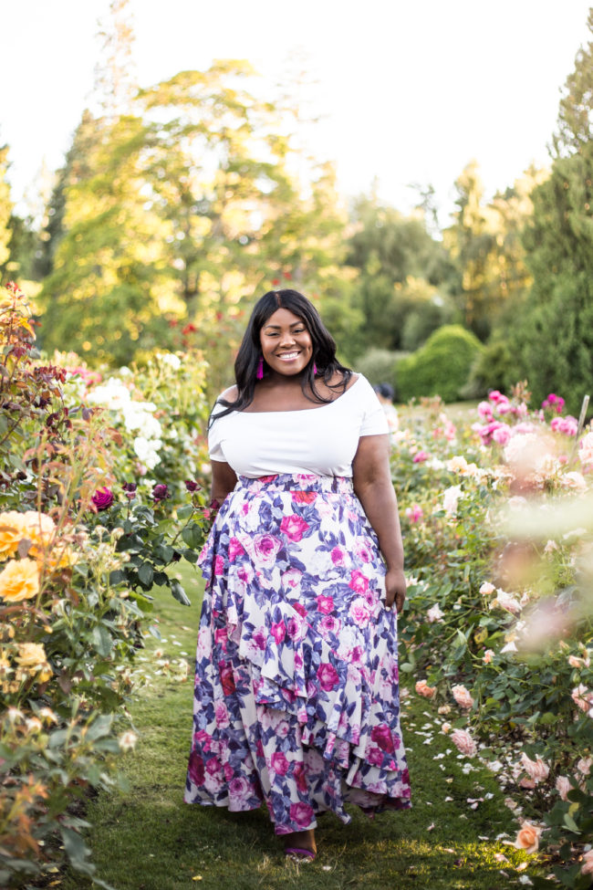 Musings of a Curvy Lady, Plus Size Fashion, Fashion Blogger, Fame & Partners, Maxi Skirt, Floral Maxi Dress, Tacoma, Seattle, Washington, Rose Garden, Point Defiance Park