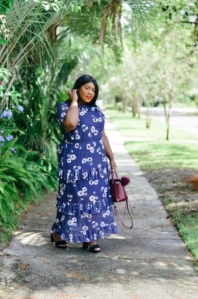 Musings of a Curvy Lady, Plus Size Fashion, Fashion Blogger, Women's Fashion, Fall Outfit Ideas, Simply Be, Who What Wear, Mesh Maxi Dress, Floral Print Maxi, Fall Maxi, Oxblood Handbag, Rebecca Minkoff, Fall Fashion