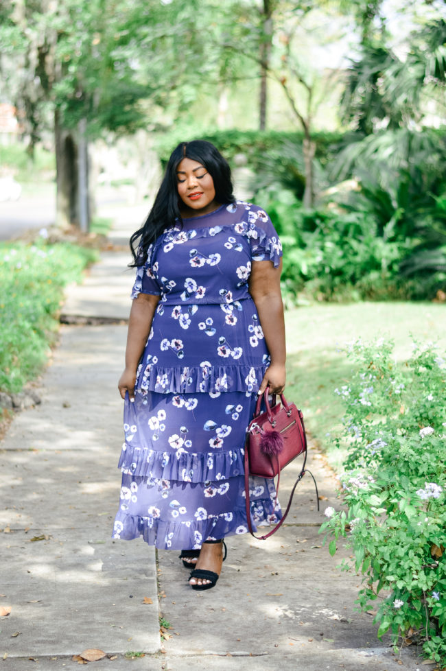 Musings of a Curvy Lady, Plus Size Fashion, Fashion Blogger, Women's Fashion, Fall Outfit Ideas, Simply Be, Who What Wear, Mesh Maxi Dress, Floral Print Maxi, Fall Maxi, Oxblood Handbag, Rebecca Minkoff, Fall Fashion