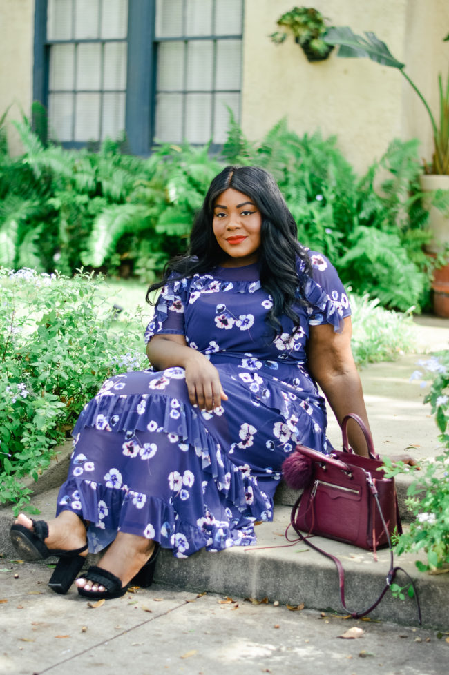 Musings of a Curvy Lady, Plus Size Fashion, Fashion Blogger, Women's Fashion, Fall Outfit Ideas, Simply Be, Who What Wear, Mesh Maxi Dress, Floral Print Maxi, Fall Maxi, Oxblood Handbag, Rebecca Minkoff, Fall Fashion