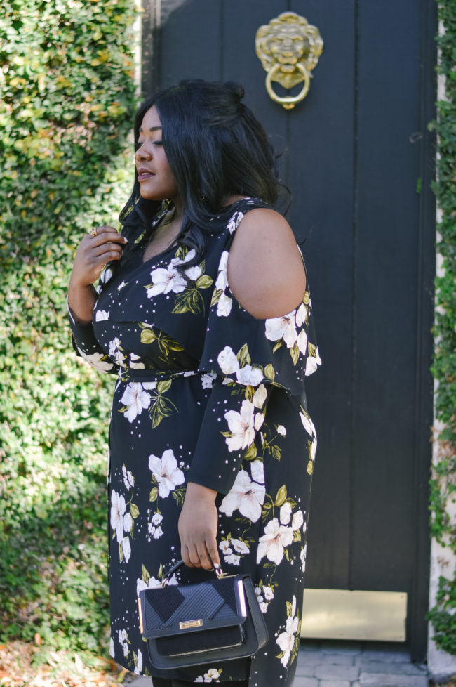 Musings of a Curvy Lady, Plus Size Fashion, River Island, #ImWearingRI, Dark Floral Dress, Fall Fashion