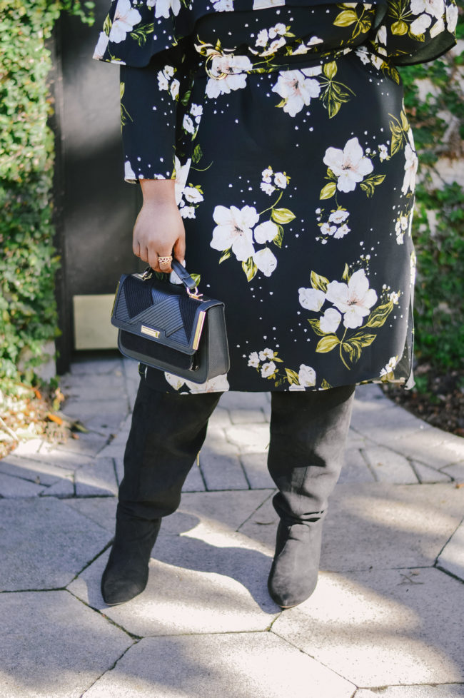 Musings of a Curvy Lady, Plus Size Fashion, River Island, #ImWearingRI, Dark Floral Dress, Fall Fashion