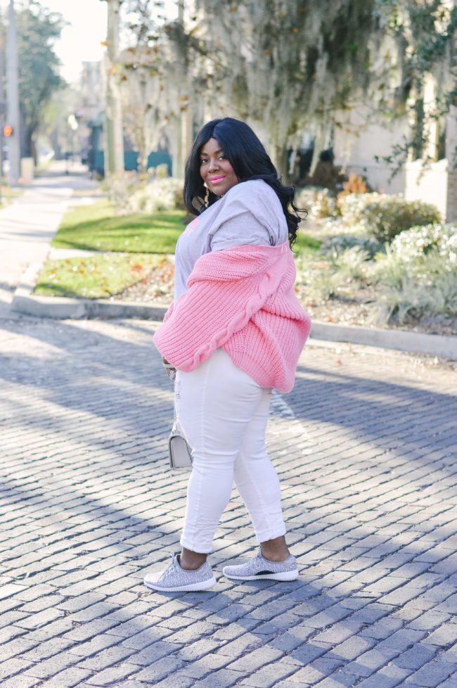 Musings of a Curvy Lady, Plus Size Fashion, Fashion Blogger, Millennial Pink, Winter Fashion, Casual Fashion, Casual Style, OOTD, Women's Fashion, Pink Cardigan, River Island