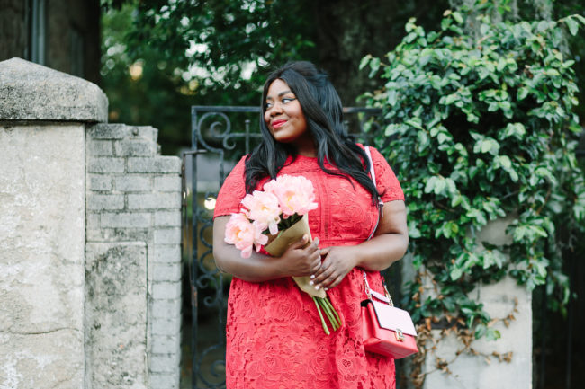 Musings of a Curvy Lady, Plus Size Fashion, Red Lace Midi Dress, River Island, Zara USA, All Red Outfit, Red Monochrome Outfit, Women's Fashion, Spring Fashion, Wedding Guest Outfit, 