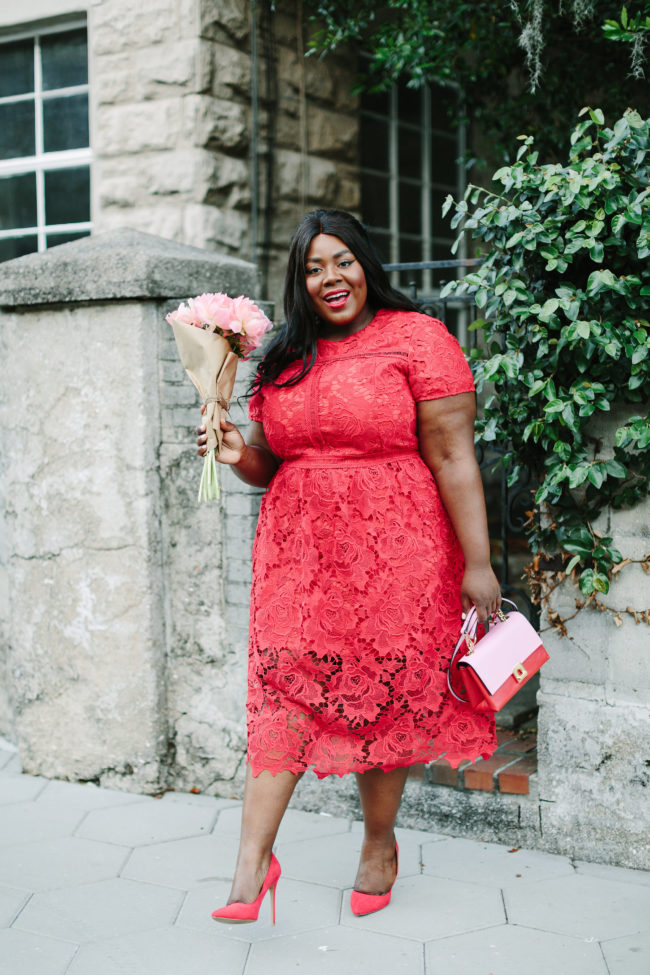 Red Lace Midi, Musings of a Curvy Lady, Plus Size Fashion, River Island, Zara USA, All Red Outfit, Red Monochrome Outfit, Women's Fashion, Spring Fashion, Wedding Guest Outfit,