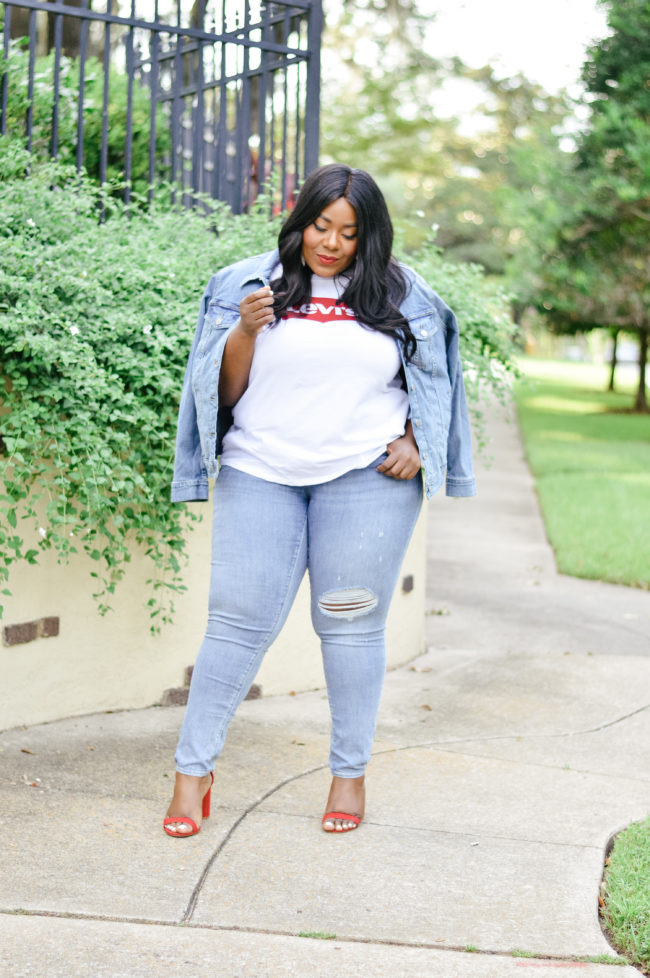 Musings of a Curvy Lady, Plus Size Fashion, Fashion Blogger, Back to School Fashion, Levi's, Macy's, Blue Jeans, Denim Jacket