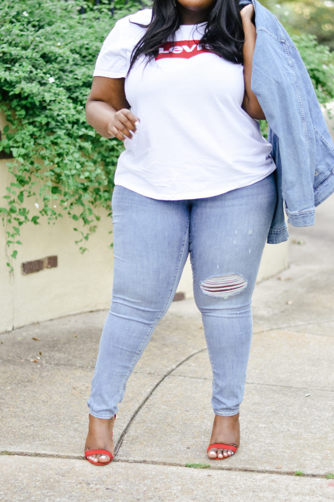 Musings of a Curvy Lady, Plus Size Fashion, Fashion Blogger, Back to School Fashion, Levi's, Macy's, Blue Jeans, Denim Jacket