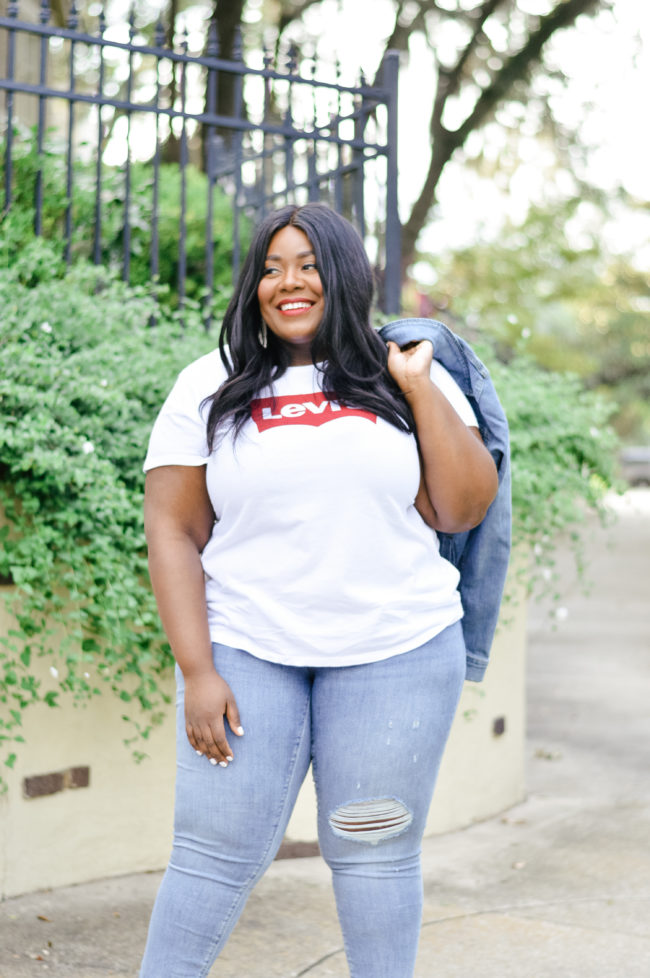 Musings of a Curvy Lady, Plus Size Fashion, Fashion Blogger, Back to School Fashion, Levi's, Macy's, Blue Jeans, Denim Jacket