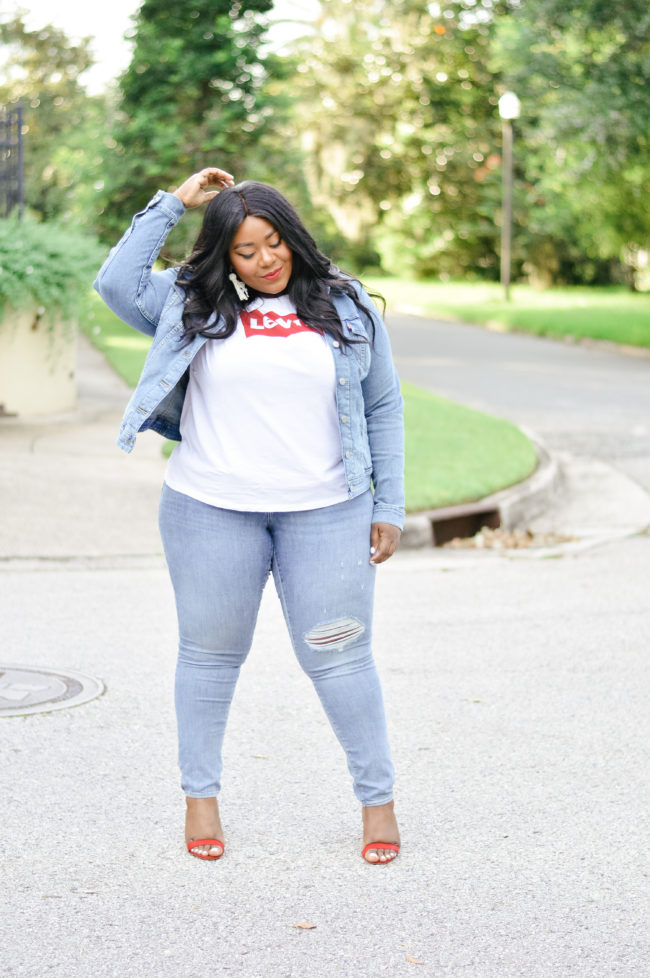 Musings of a Curvy Lady, Plus Size Fashion, Fashion Blogger, Back to School Fashion, Levi's, Macy's, Blue Jeans, Denim Jacket