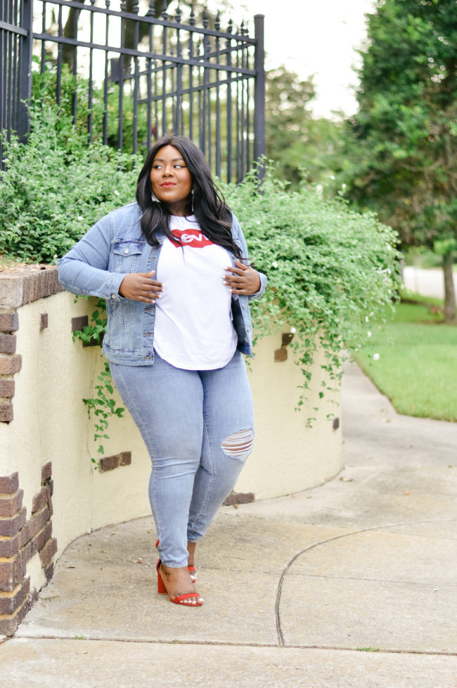 Musings of a Curvy Lady, Plus Size Fashion, Fashion Blogger, Back to School Fashion, Levi's, Macy's, Blue Jeans, Denim Jacket