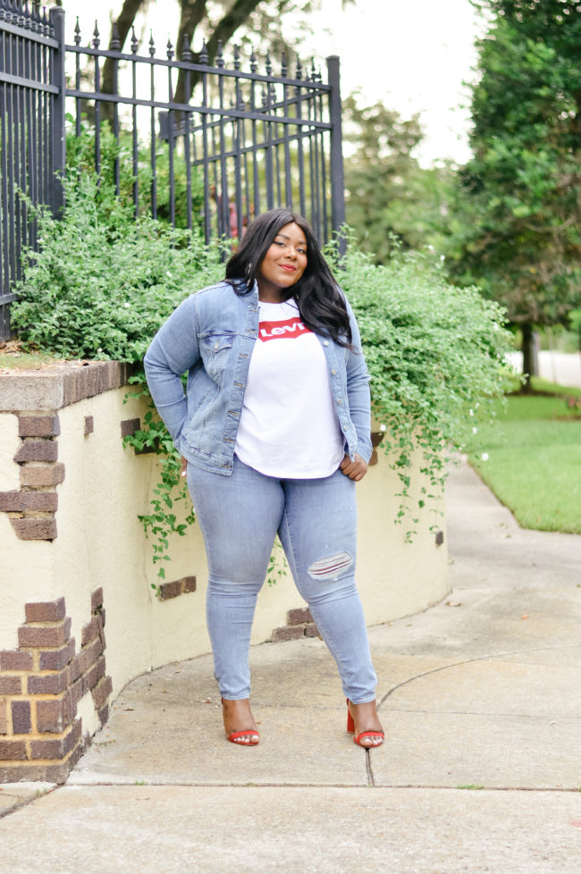 Musings of a Curvy Lady, Plus Size Fashion, Fashion Blogger, Back to School Fashion, Levi's, Macy's, Blue Jeans, Denim Jacket