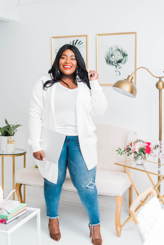 Find Your Perfect Fit, Confidence, Safe Space, Musings of a Curvy Lady, Plus Size Fashion, Fashion Blogger, EXPRESS, EXPRESS Jeans, Plus Size Jeans, Fall Fashion, Home Office