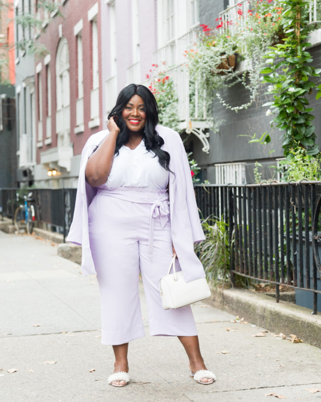 NYFW, NYFW Trends, Fall Fashion, Monochrome Suit, Modern Pantsuit, Plus Size Fashion, eBay Fashion, eBay, ELOQUII, Tory Burch Pearl Slides, Kate Spade Cameron Bag, Stila Beso, New York Blogger, Miami Blogger 