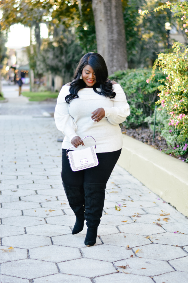 Musings of a Curvy Lady, Plus Size Fashion, Fashion Blogger, Plus Size Fashion Blogger, River Island, River Island Plus, Bardot Sweater, Plus Size Sweater Outfit, Winter Fashion Ideas