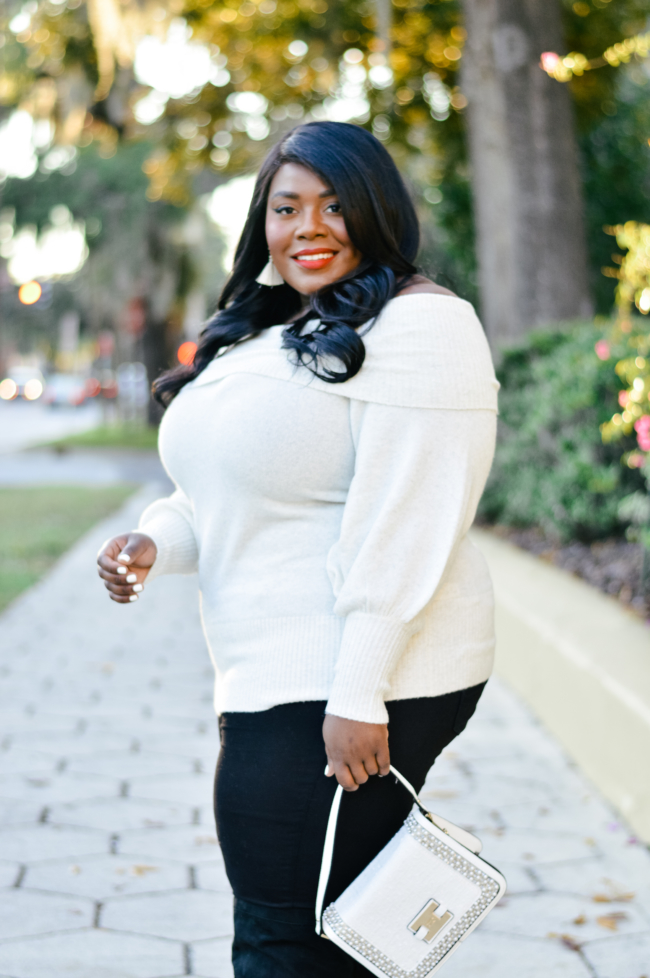 Musings of a Curvy Lady, Plus Size Fashion, Fashion Blogger, Plus Size Fashion Blogger, River Island, River Island Plus, Bardot Sweater, Plus Size Sweater Outfit, Winter Fashion Ideas