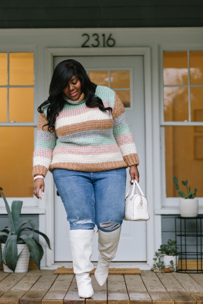 Musings of a Curvy Lady, Plus Size Fashion, Fashion Blogger, River Island, Plus Size Jeans, Wide Calf Boots, Kate Spade, Eloquii, Fall Fashion, Winter Fashion Ideas, Winter OOTD, Casual OOTD