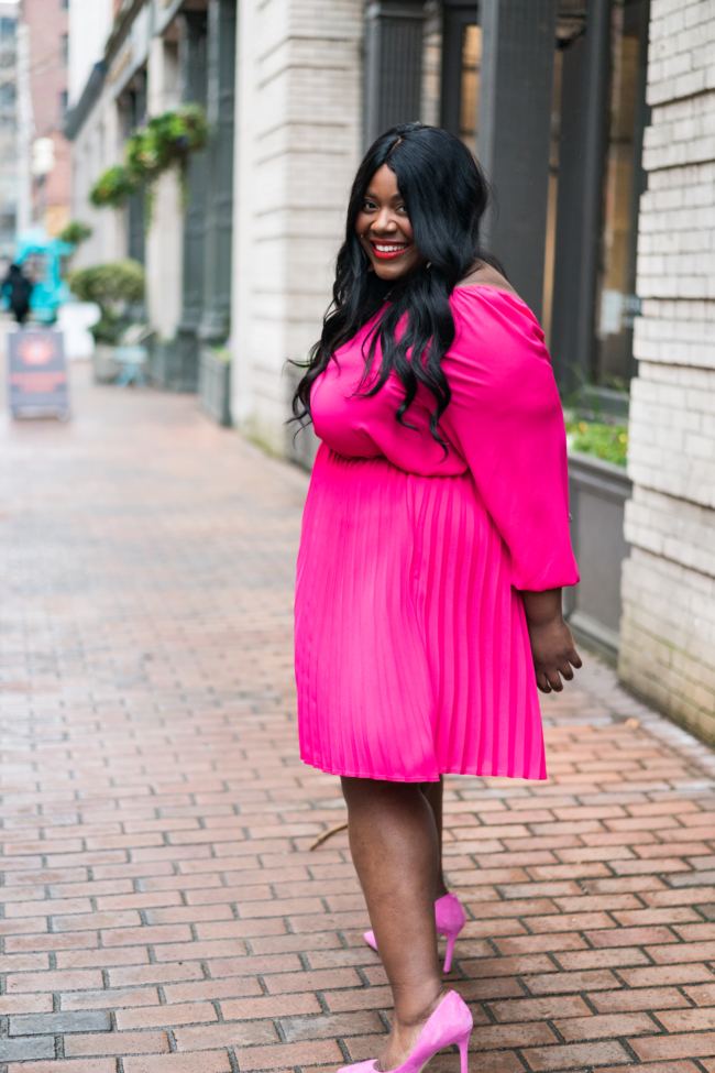 Gibson, Nordstrom, International Women's Day Collection, Pleated Skirt, Plus Size Fashion, Seattle, Pink skirt, Blush skirt, Hot Pink Skirt, Musings of a Curvy Lady