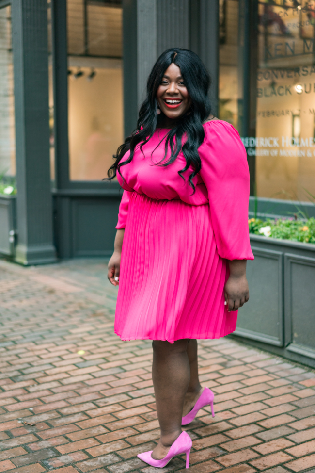 Gibson, Nordstrom, International Women's Day Collection, Pleated Skirt, Plus Size Fashion, Seattle, Pink skirt, Blush skirt, Hot Pink Skirt, Musings of a Curvy Lady