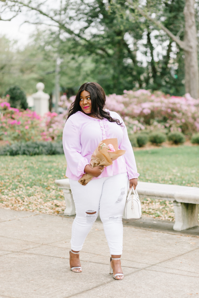 Musings of a Curvy Lady, Gibson International Women's Day Collection, International Women's Day, #BalaneForBetter, Nordstrom, Seattle, Washington State, Jacksonville, Florida, Florida Blogger, First Day of Spring, Spring Fashion, Plus Size Fashion, Women's Fashion, Spring Outfit Ideas for Women, White Jeans, The Roselyn Ruffle Details Smock Waist Blouse