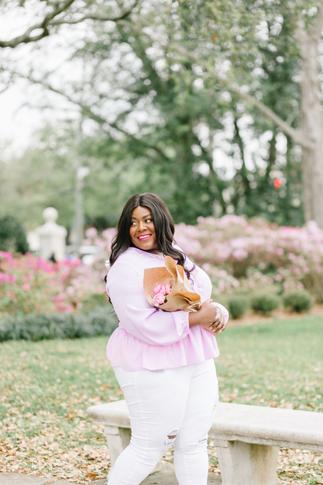 Musings of a Curvy Lady, Gibson International Women's Day Collection, International Women's Day, #BalaneForBetter, Nordstrom, Seattle, Washington State, Jacksonville, Florida, Florida Blogger, First Day of Spring, Spring Fashion, Plus Size Fashion, Women's Fashion, Spring Outfit Ideas for Women, White Jeans, The Roselyn Ruffle Details Smock Waist Blouse