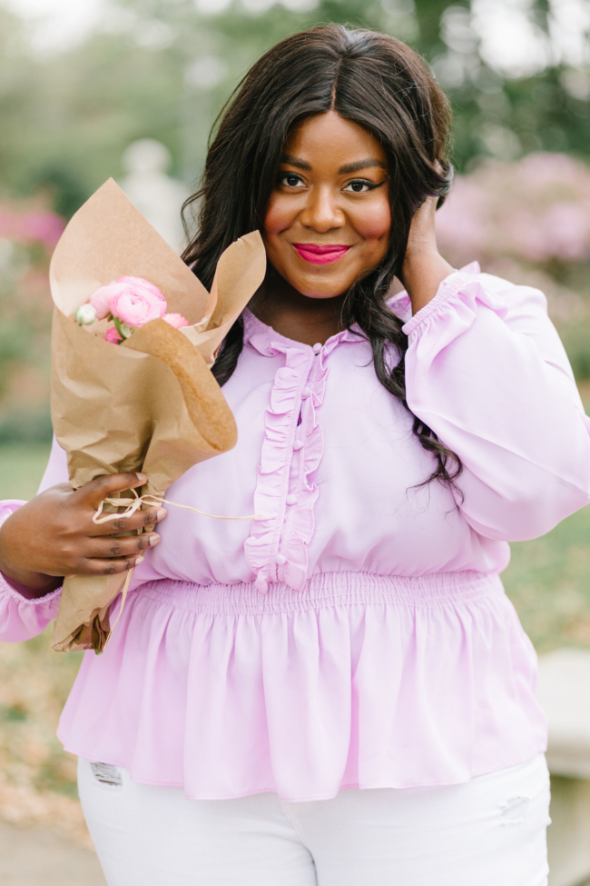 Musings of a Curvy Lady, Gibson International Women's Day Collection, International Women's Day, #BalaneForBetter, Nordstrom, Seattle, Washington State, Jacksonville, Florida, Florida Blogger, First Day of Spring, Spring Fashion, Plus Size Fashion, Women's Fashion, Spring Outfit Ideas for Women, White Jeans, The Roselyn Ruffle Details Smock Waist Blouse