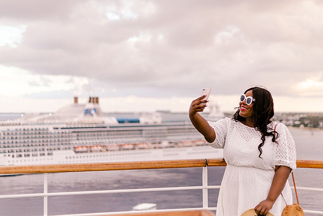 Princess Cruises, MedallionClass Experience, Medallion Class, Plus Size Travel, Cruisin' the Caribbean, #ComeBackNew, Vacation, Travel Vlog, Travel Tips, Cruise Life, Eyelet Dress, White Rimmed Sunnies, The Caribbean, Grand Cayman, Roatan, Belize City, Cozumel