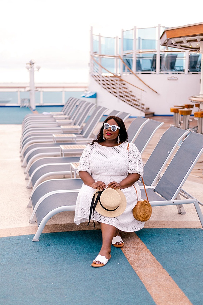 Princess Cruises, MedallionClass Experience, Medallion Class, Plus Size Travel, Cruisin' the Caribbean, #ComeBackNew, Vacation, Travel Vlog, Travel Tips, Cruise Life, Eyelet Dress, White Rimmed Sunnies, The Caribbean, Grand Cayman, Roatan, Belize City, Cozumel