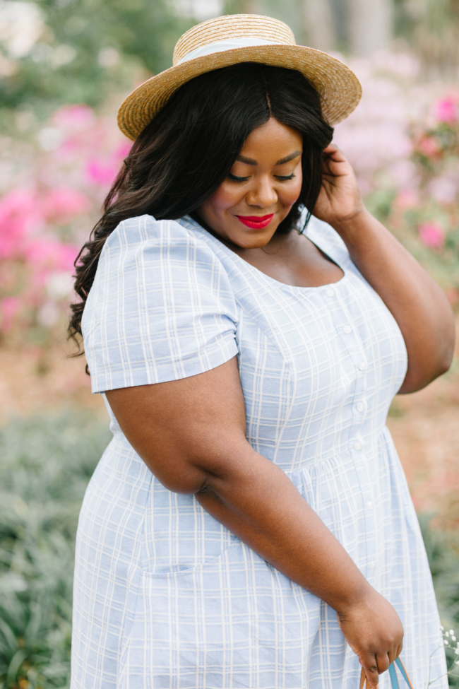 Musings of a Curvy Lady, Plus Size Fashion, Fashion Blogger, Draper James, Linen Dress, Boater Hat