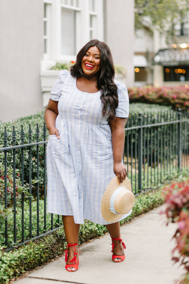 Musings of a Curvy Lady, Plus Size Fashion, Fashion Blogger, Draper James, Linen Dress, Boater Hat