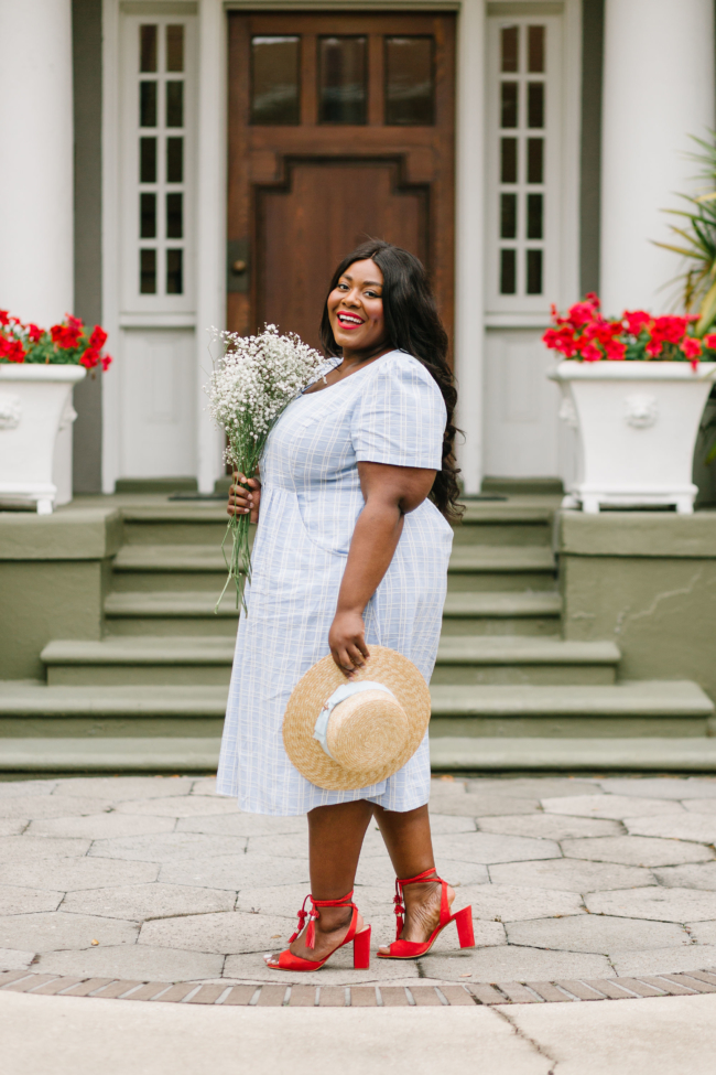 Musings of a Curvy Lady, Plus Size Fashion, Fashion Blogger, Draper James, Linen Dress, Boater Hat