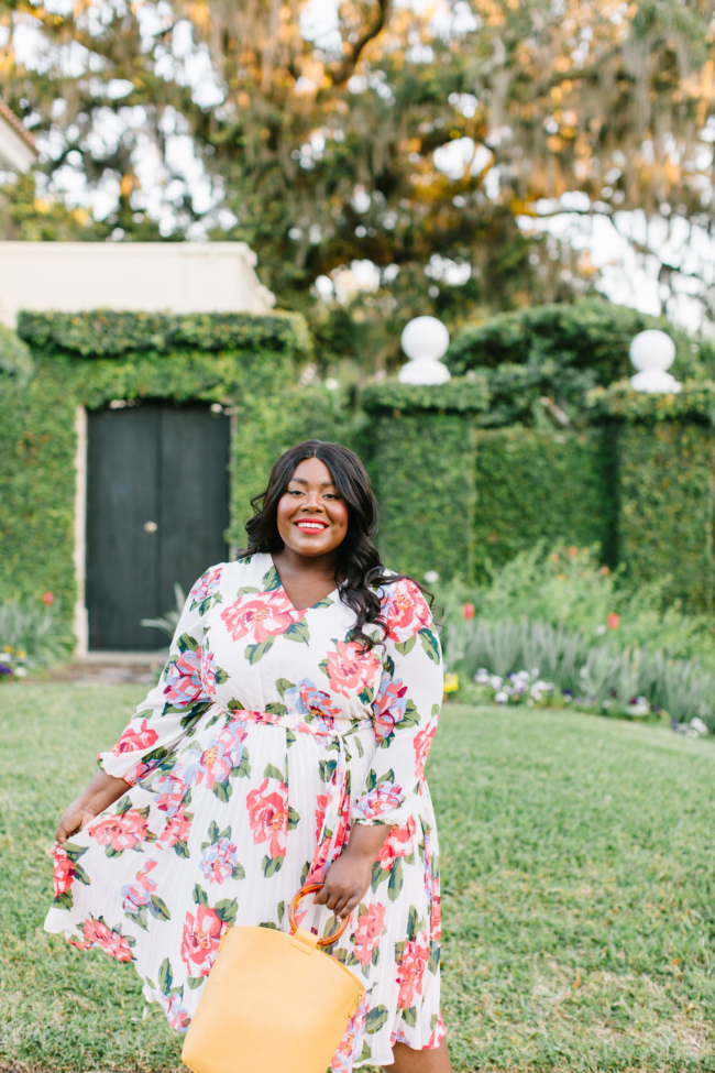 Musings of a Curvy Lady, BeautiCurve, Lane Bryant, Plus Size Fashion, Spring Dresses, Spring Fashion, Plus Size Spring Fashion Ideas, Spring Outfit Ideas, Floral Print Dress, Pleated Skirt, Florida Blogger, New York Blogger