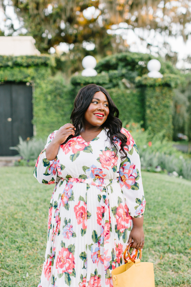 Musings of a Curvy Lady, BeautiCurve, Lane Bryant, Plus Size Fashion, Spring Dresses, Spring Fashion, Plus Size Spring Fashion Ideas, Spring Outfit Ideas, Floral Print Dress, Pleated Skirt, Florida Blogger, New York Blogger