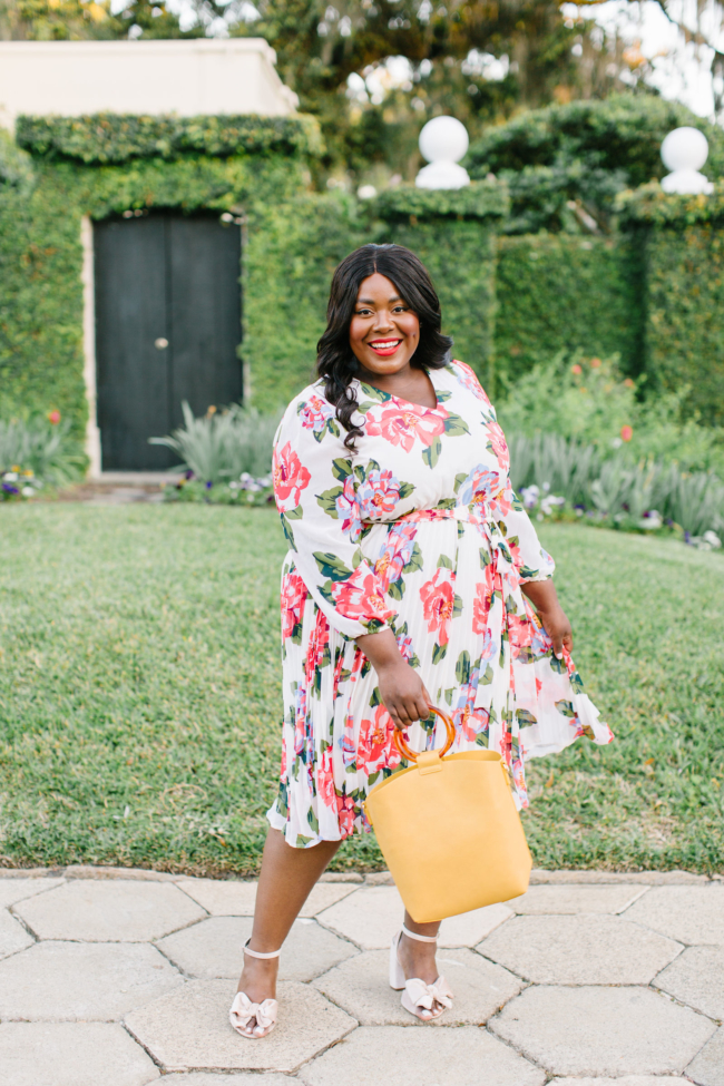 Musings of a Curvy Lady, BeautiCurve, Lane Bryant, Plus Size Fashion, Spring Dresses, Spring Fashion, Plus Size Spring Fashion Ideas, Spring Outfit Ideas, Floral Print Dress, Pleated Skirt, Florida Blogger, New York Blogger