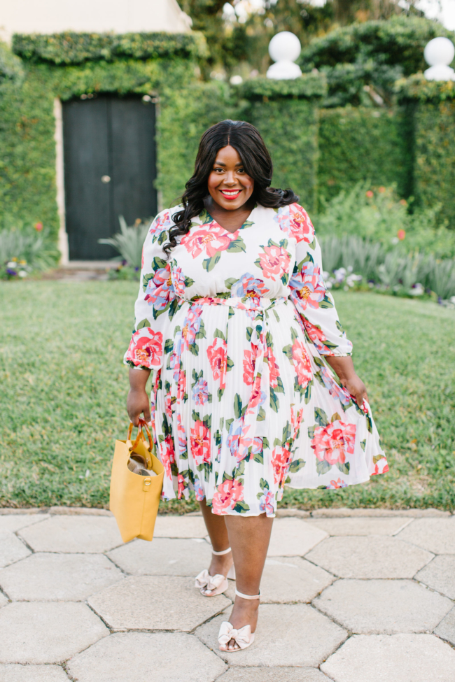 Musings of a Curvy Lady, BeautiCurve, Lane Bryant, Plus Size Fashion, Spring Dresses, Spring Fashion, Plus Size Spring Fashion Ideas, Spring Outfit Ideas, Floral Print Dress, Pleated Skirt, Florida Blogger, New York Blogger