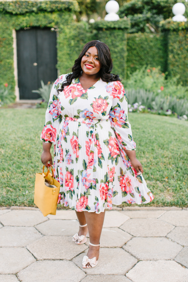 Musings of a Curvy Lady, BeautiCurve, Lane Bryant, Plus Size Fashion, Spring Dresses, Spring Fashion, Plus Size Spring Fashion Ideas, Spring Outfit Ideas, Floral Print Dress, Pleated Skirt, Florida Blogger, New York Blogger