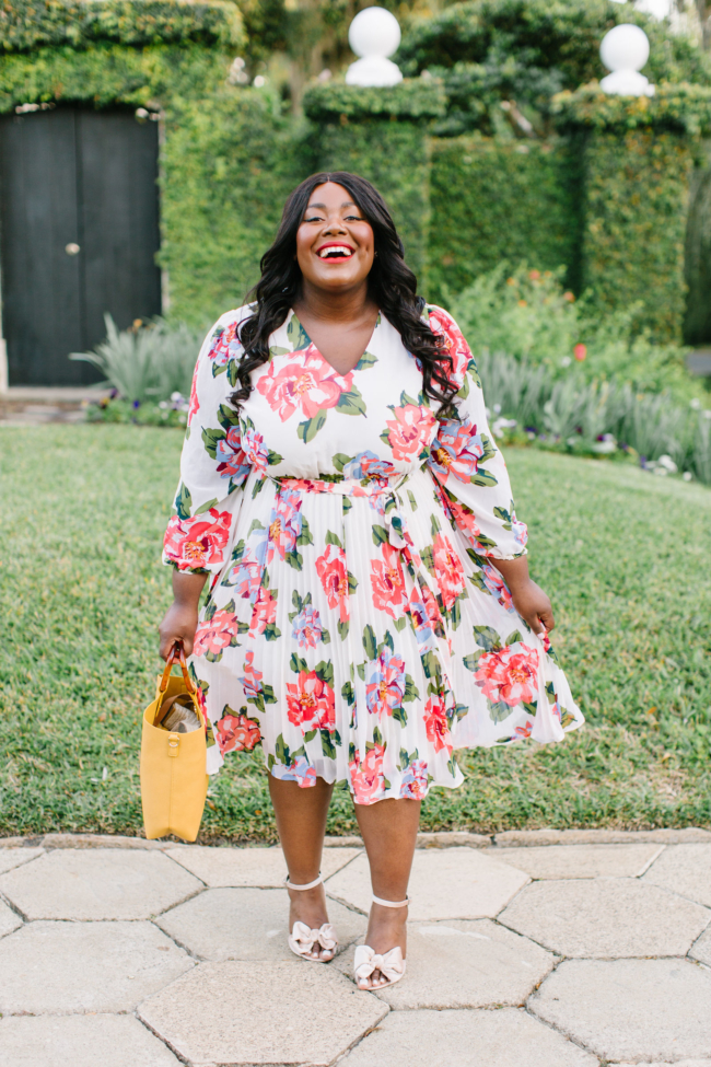 Musings of a Curvy Lady, BeautiCurve, Lane Bryant, Plus Size Fashion, Spring Dresses, Spring Fashion, Plus Size Spring Fashion Ideas, Spring Outfit Ideas, Floral Print Dress, Pleated Skirt, Florida Blogger, New York Blogger