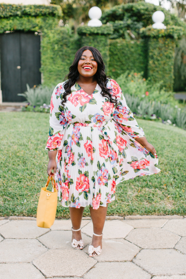 Musings of a Curvy Lady, BeautiCurve, Lane Bryant, Plus Size Fashion, Spring Dresses, Spring Fashion, Plus Size Spring Fashion Ideas, Spring Outfit Ideas, Floral Print Dress, Pleated Skirt, Florida Blogger, New York Blogger