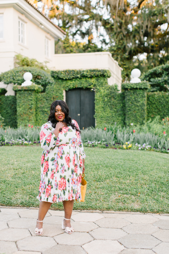 Musings of a Curvy Lady, BeautiCurve, Lane Bryant, Plus Size Fashion, Spring Dresses, Spring Fashion, Plus Size Spring Fashion Ideas, Spring Outfit Ideas, Floral Print Dress, Pleated Skirt, Florida Blogger, New York Blogger